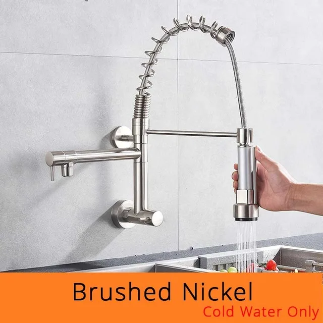 Brushed Faucet Матовый пружинный выдвижной кухонный кран для холодной воды, двойные носики, ручной душ, кухонные краны, настенный кухонный моющий кран - Цвет: Brushed Faucet