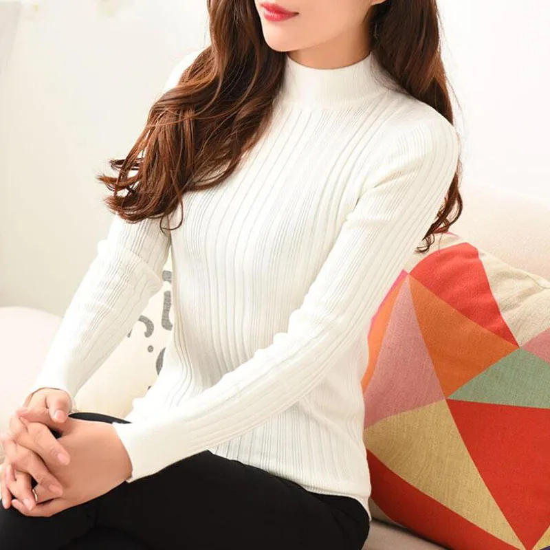 Новинка 2021 Модная трикотажная рубашка свитер с высоким воротником Женский