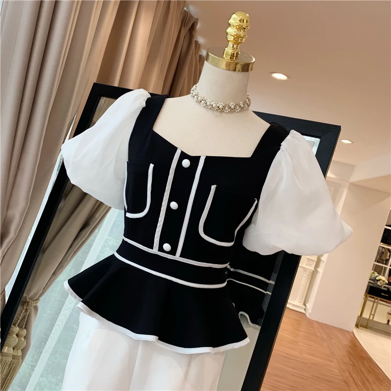 Высокое качество новейшая мода 2019 дизайнерская блузка женская квадратный