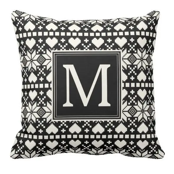 

Черные персонализированные начальные квадратные чехлы на подушки под заказ с геометрическим узором Чехлы для подушек Северный праздник се...