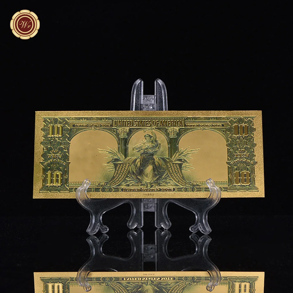 WR подарочные идеи для детей 10 долларов цветная Золотая банкнота 24k 999 9 World Paper Money