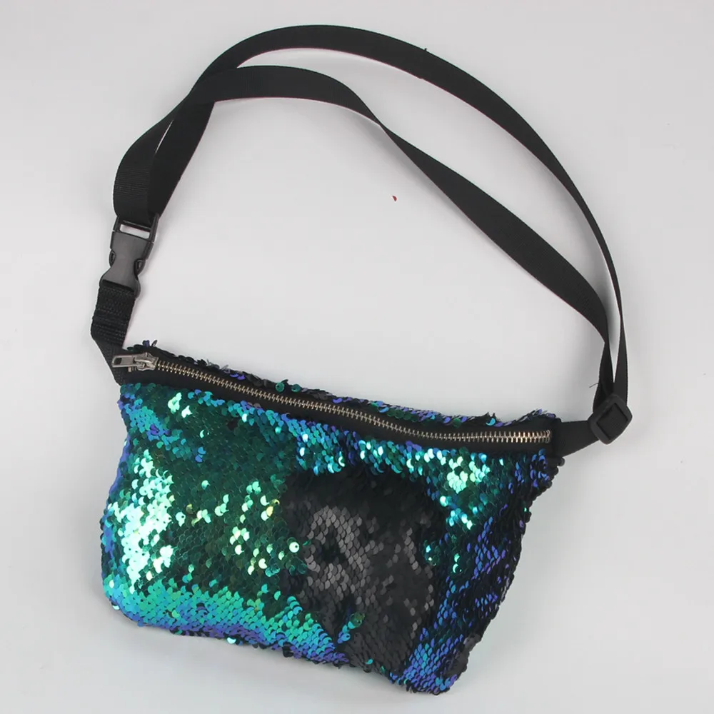 Outdoor Sports Casual Double Color Sequins Unisex Chest Bag Female Belt Bag Black Geometric Waist Packs Chest Phone Pouch#R5