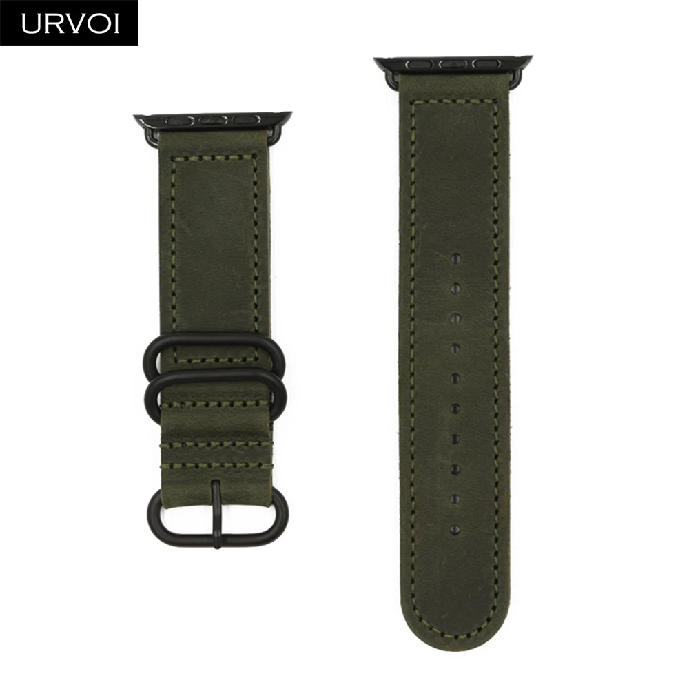 Ремешок URVOI для apple watch series 6 SE 5 4 3 2 классический кожаный браслет ручной работы в