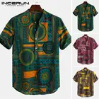 Гавайская рубашка INCERUN мужская с принтом, топ с воротником-стоечкой и короткими рукавами, повседневная брендовая уличная одежда, лето 2021