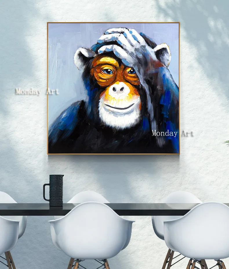 New Style handpainted Canvas Painting Orangutan Caesar Funny Oil Wall Art Picture For Living Room hotel cafe wall decor | Дом и сад