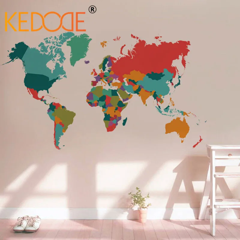 KEDODE Новый Цвет карта мира настенные наклейки Гостиная Спальня стены Книги по