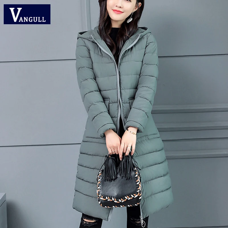 Женское длинное пальто Vangull теплое хлопковое с капюшоном и длинным рукавом