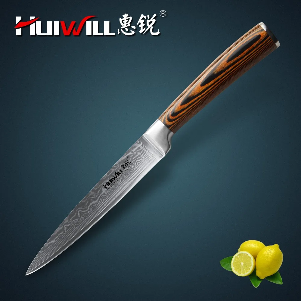 HUIWILL дамасский нож 5 дюймов японский VG10 Дамасская сталь кухонный Универсальный с