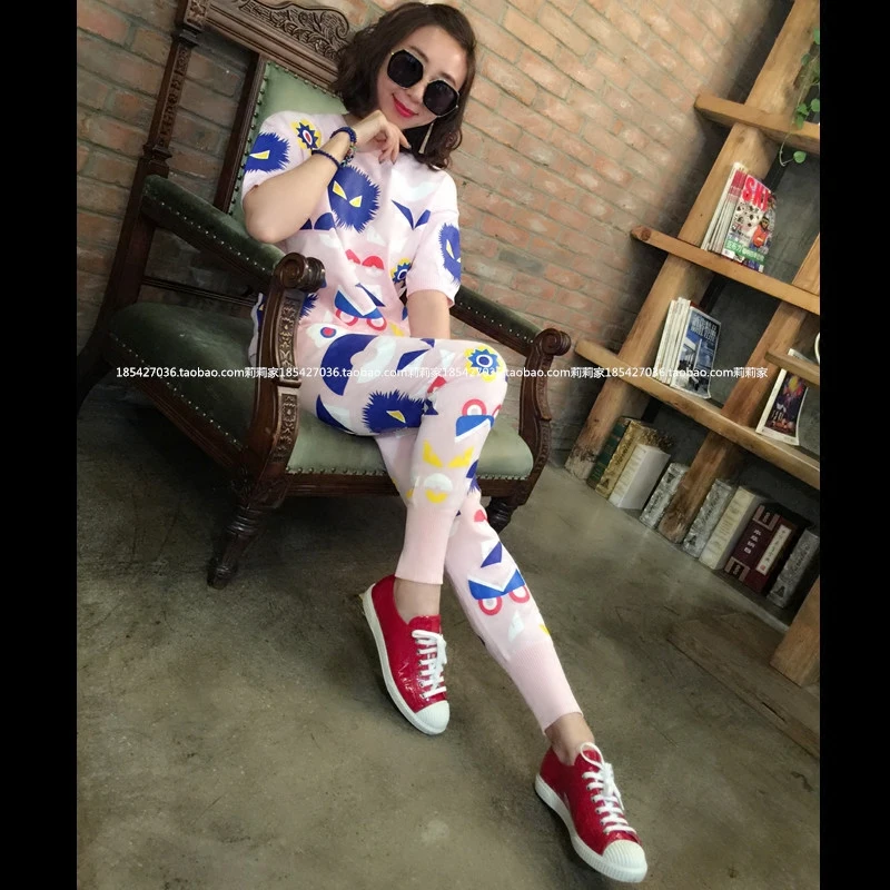 Европа Новинка 2017 Весна штамп вязаный костюм размер тонкий повседневный