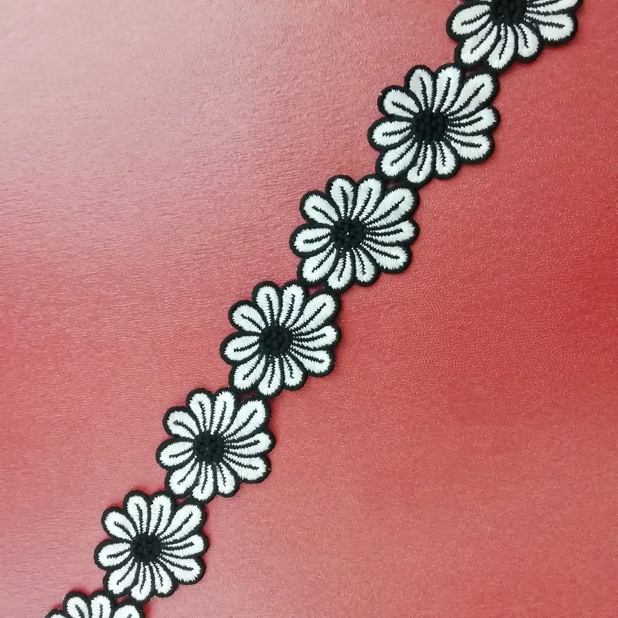 1 Ярд Черно-белая Цветочная Кружевная Ткань из полиэстера, Ручной работы, Для шитья, Декоративных изделий, Аксессуаров для волос для кукол.