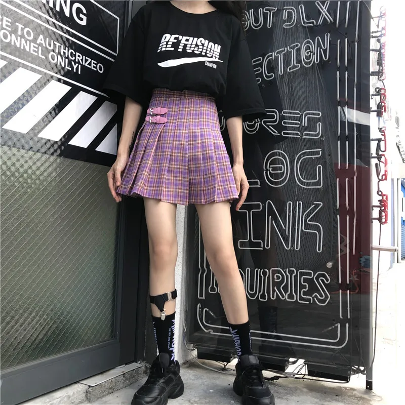 Women Skirt High Waist Chic Stitching Skirts Preppy Style Summer Student Pleated Skirt Women Cute Sweet Girls Dance Skirt