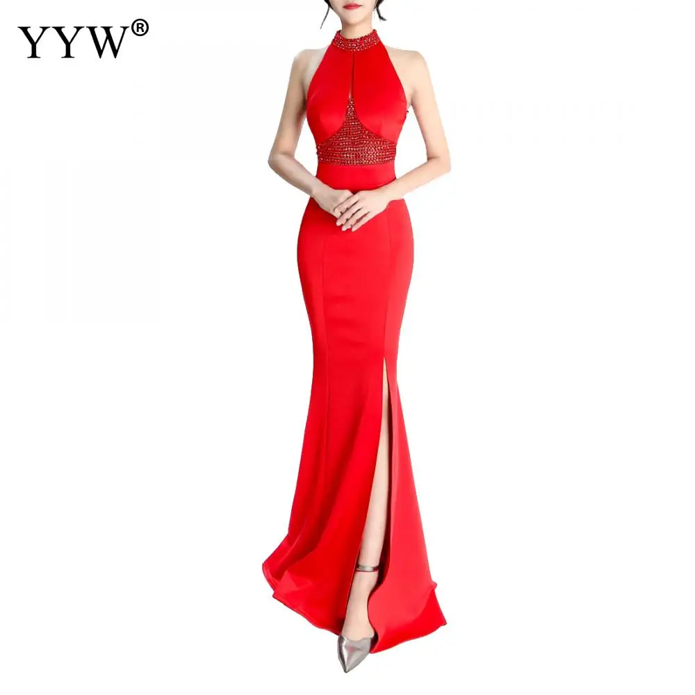 Красное элегантное вечернее платье с бисером женское Элегантное Длинное Платье