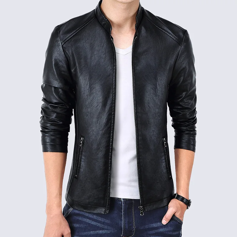 

The new spring 2020 men pure color fur collar PU leather fashion