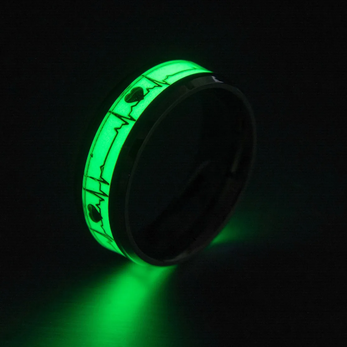 

Unisex Glowing In The Dark Ring Stainless Steel Fluorescent Ring For Men Women Luminous ECG Starry Fate Stay Night Glow Ring