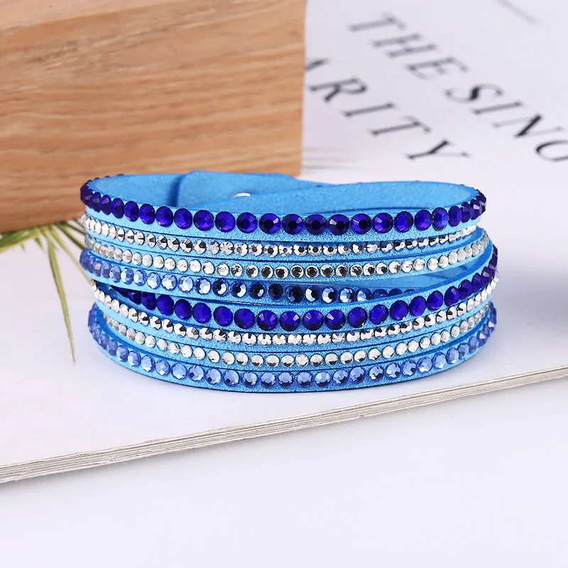 Blue Bracelet HOCOLE, винтажный кожаный браслет, многослойные браслеты для женщин, модные, кристалл, стразы, браслет, женский, для вечеринки, подарок, очаровательное ювелирное изделие - Окраска металла: Blue Bracelet