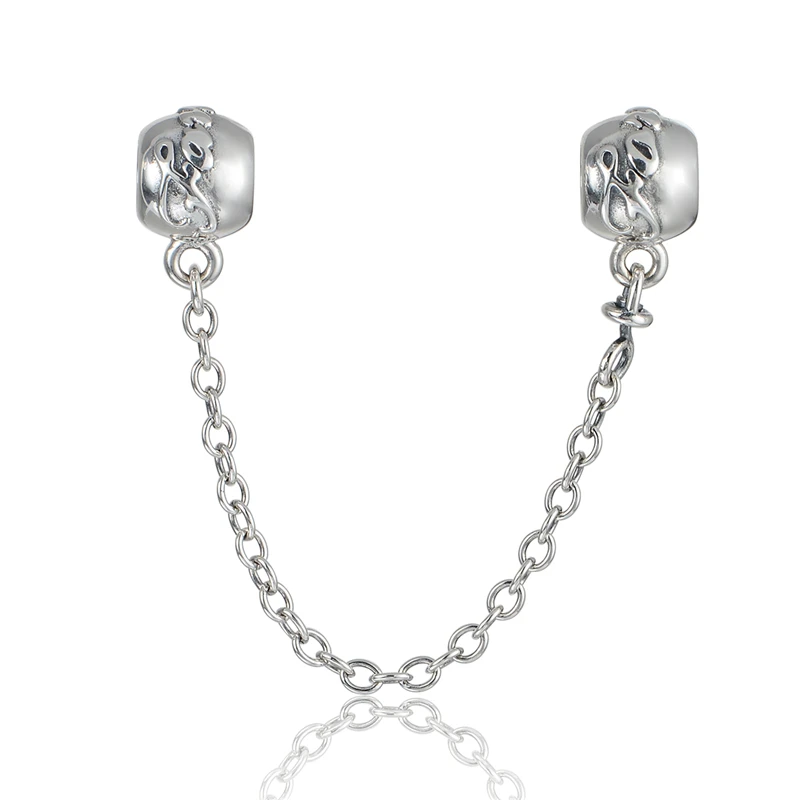 

100% Genuine 925 Sterling Silver "Family" Ties Safety Chain Fit Silver Charm Bracelets For Women & Men Jewelry