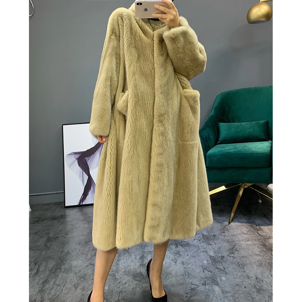 Women's Mink Fur Coat Long With Stand Collar Thick Warm Jacket White Plus Size Outwear | Женская одежда