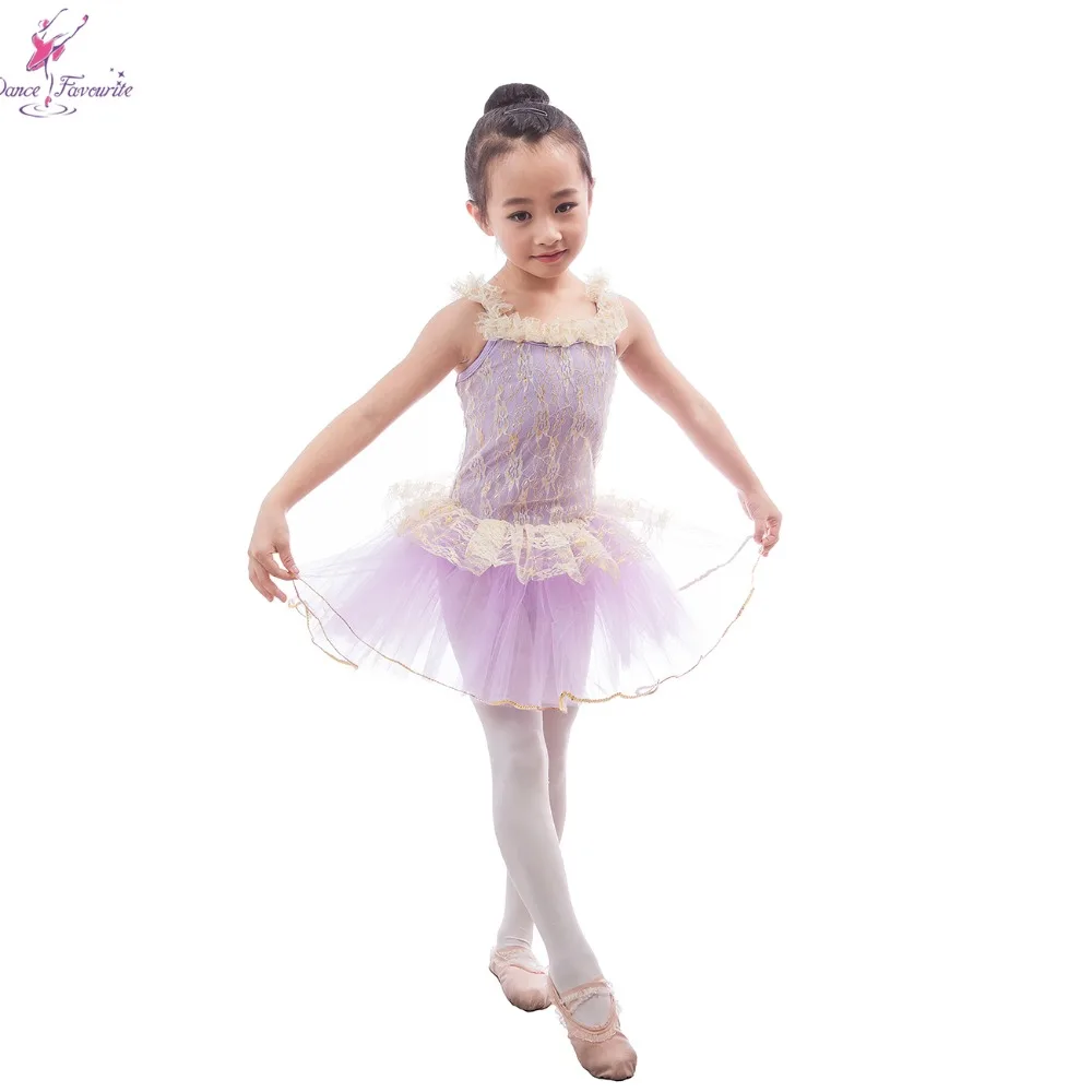 

Gold Lace Overlay Attached Lilac Ballet Dance Wear For Stage Performance Dress Little Ballerina Dance Dress