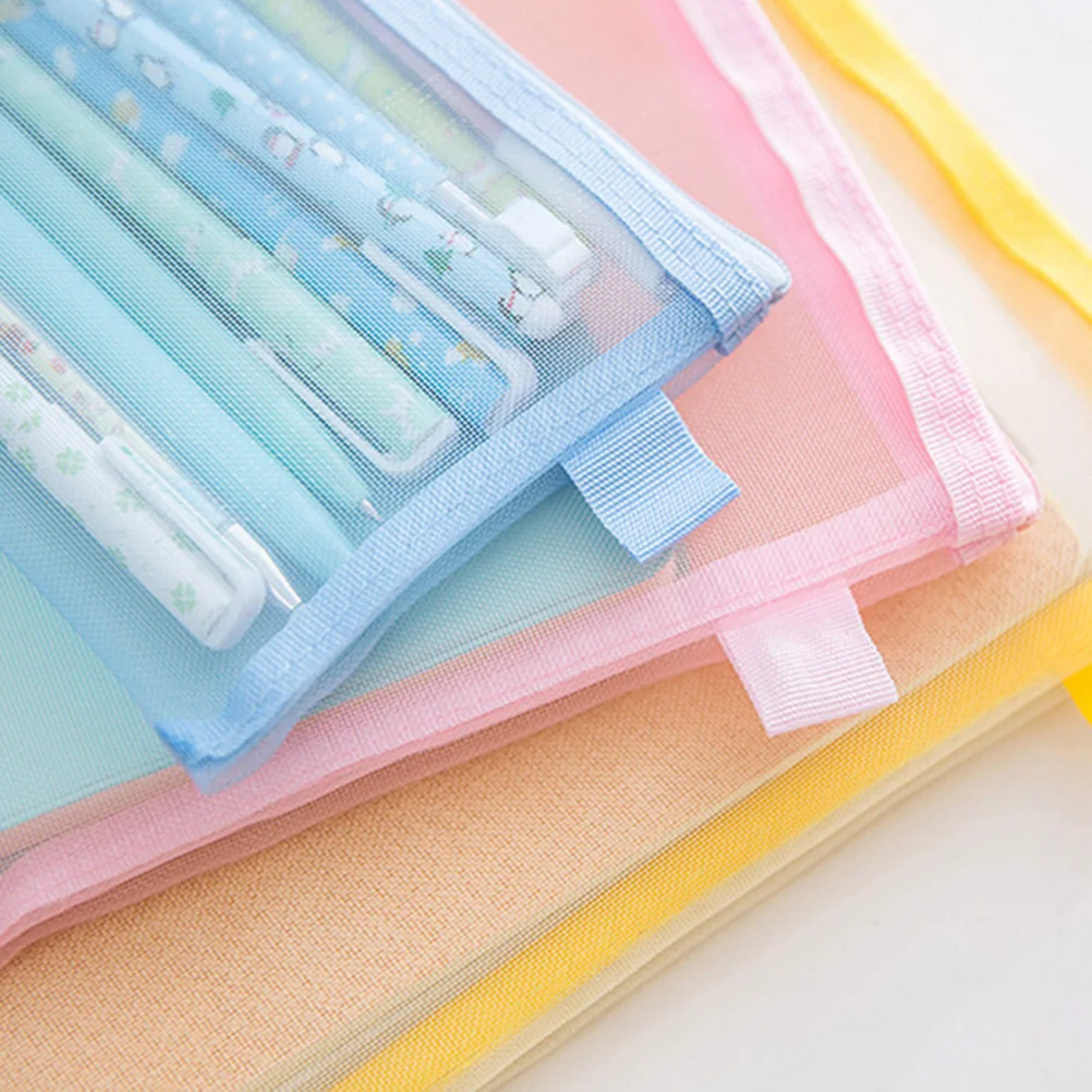 

1PC Menina Net Yarn Fourniture Scolaire Kalemlik Okul Transparent Pencil Case Lapices Bags School Supplies