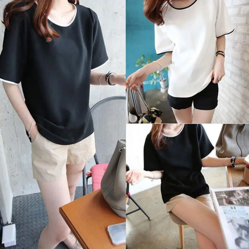 Модные женские футболки однотонные Женские с коротким рукавом повседневные