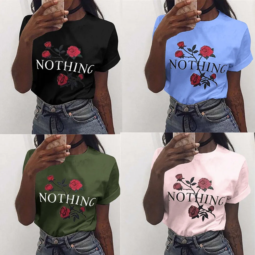 JAYCOSIN Harajuku стильная женская футболка s 2019 Nothing Rose с круглым вырезом летняя