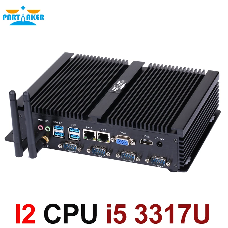 Partaker Intel Core i5 3317u Industrial PC Fanless Mini PC Windows 10 HDMI VGA 4 RS232 Dual NIC 2 LAN 8 USB WiFi Rugged Computer