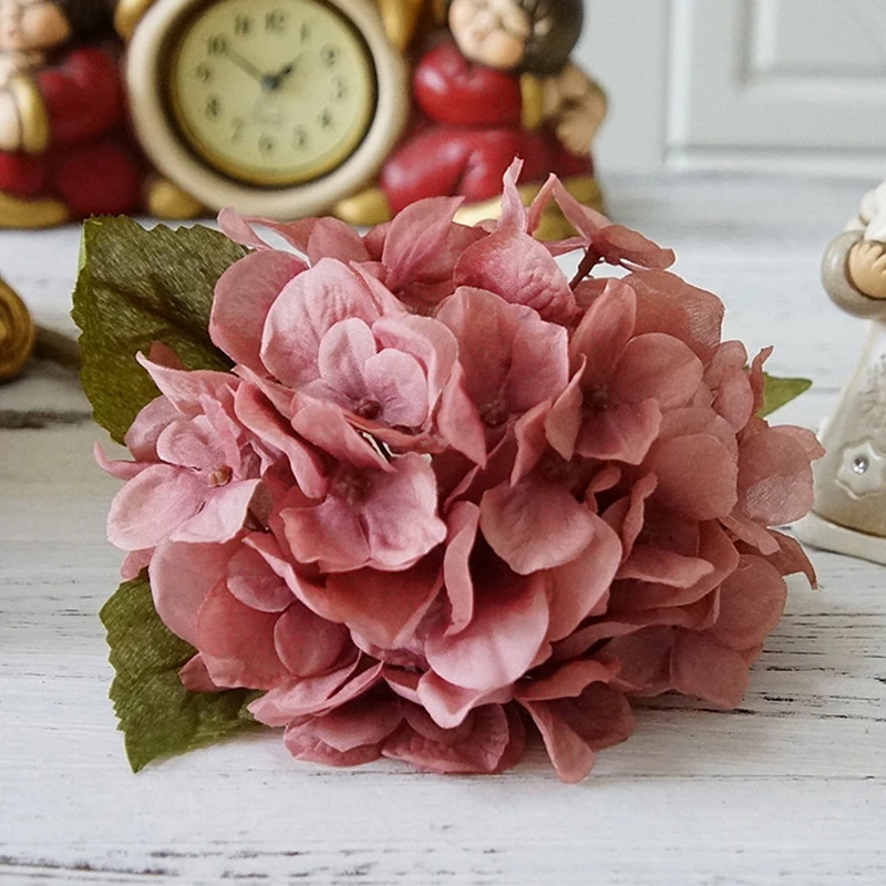 dark pink Искусственные Шелковые цветки гортензии, букет невесты для дома, сада, вечерние, свадебные украшения, Рождественский Декор для дома, искусственные цветы - Цвет: dark pink