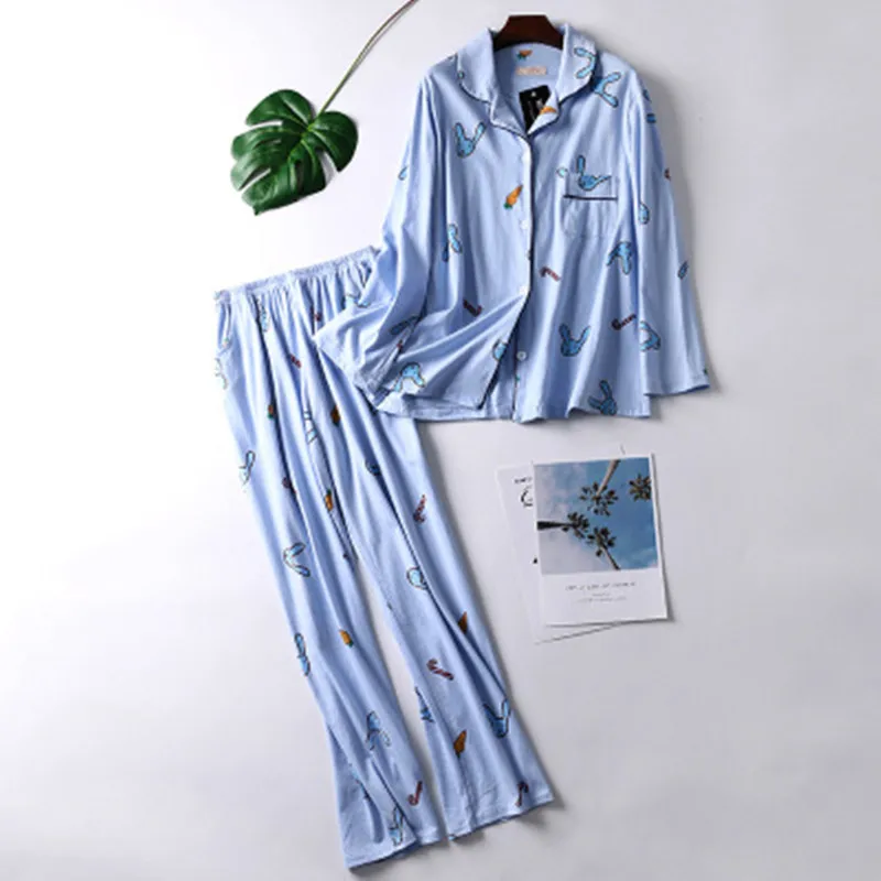 Cotton Style 4 Хлопок осенний пижамный комплект Для женщин сексуальная пижама свободные Размеры женский длинный рукав; рубашка и штаны 2 шт./компл. домашняя одежда для сна - Цвет: Cotton Style 4