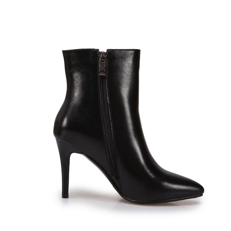 

ZVQ Woman Shoes Winter New Fashion Sexy High Quality Genuine Leather Ankle Boots Outside Super High Heels Plus Size Zip Shoes