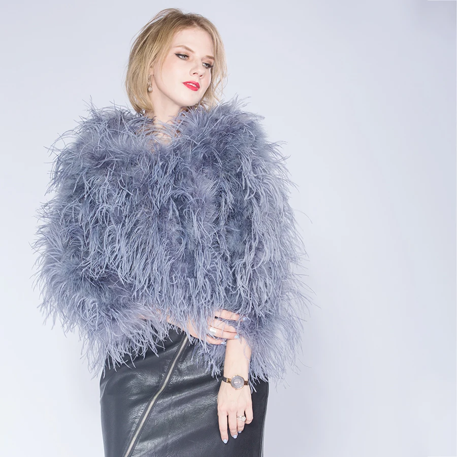 2022 Winter Ostrich Fur Jacket Feather Fur Coat Casual Long-sleeved Australia Imported Fur Ostrich Jacket Ladies Nightclub Coat