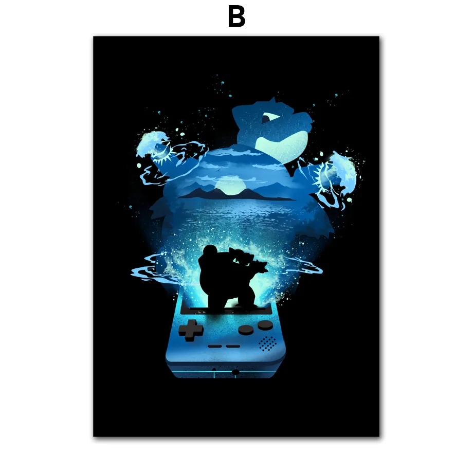 B Карманный Монстр Пикачу; Чаризард Blastoise аниме постеры и принты настенные художественные картины на холсте настенные картины для детской комнаты декор - Цвет: B