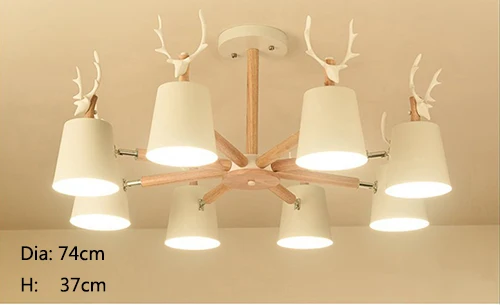 White 8 lights Скандинавские современные минималистичные рога абажур лампы люстра E27 led твердой древесины освещение для кухни гостиной спальни Кабинета отеля - Цвет корпуса: White 8 lights