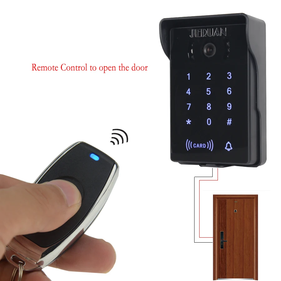 JERUAN Wired 8`` video doorphone Record intercom system kit 3 monitor New RFID waterproof Touch Key password keypad Camera 8G SD |