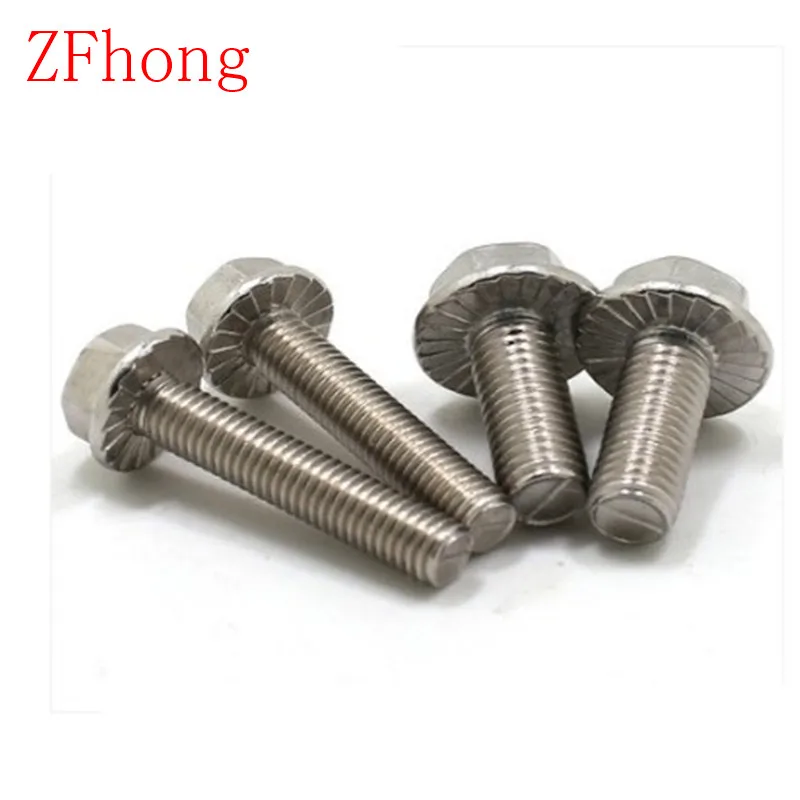 

100pcs/lot DIN6921 M5*8/10/12/16/20/25 Stainless steel hex flange bolt serrated flanged bolt
