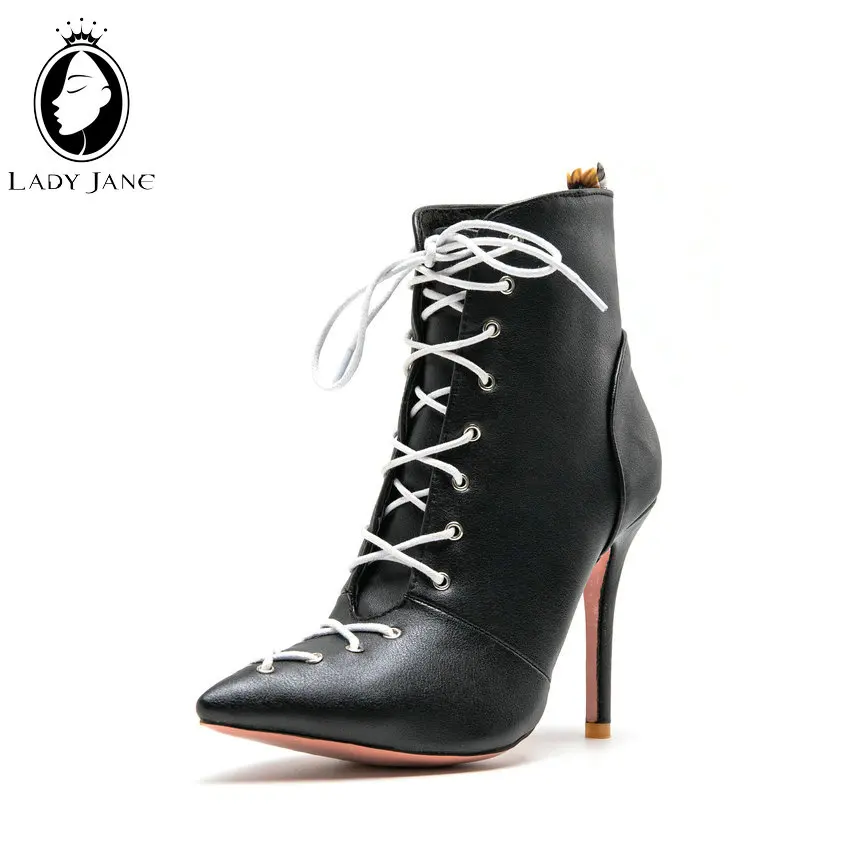 Элегантные женские ботильоны на высоком каблуке шпильке 10 см с острым носком