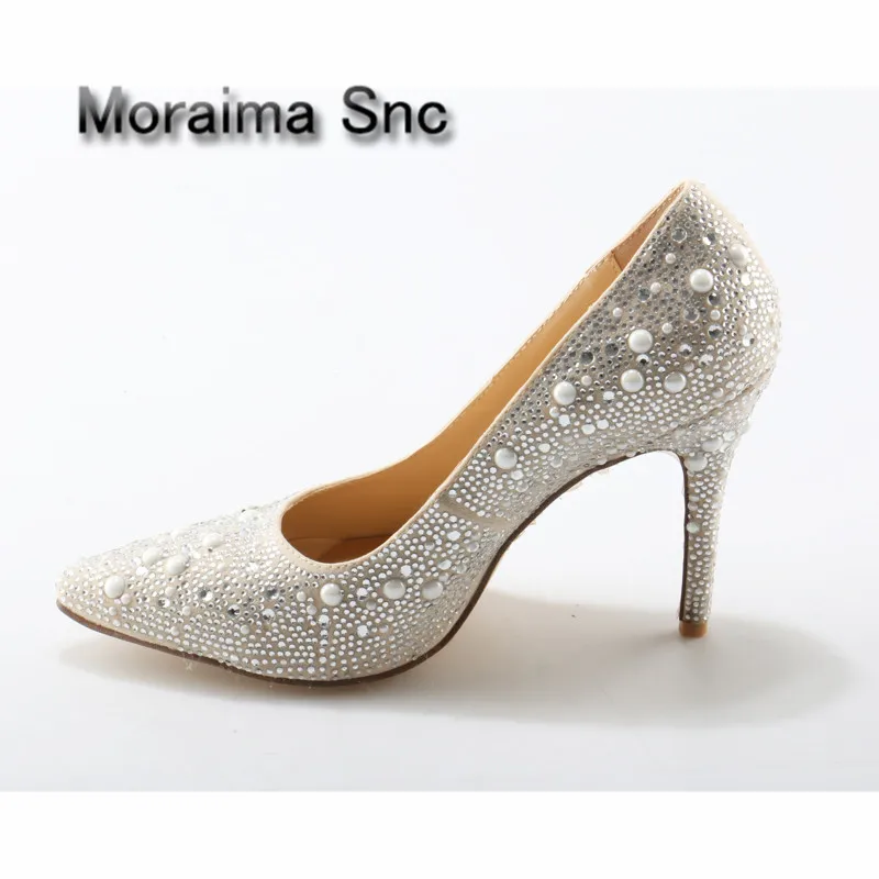 Moraima Snc Shoes Women Wedding Shoes Bride High Heel Shoes Sexy Twinkling Crystal Women Pumps Pointed Toe Rhinestone Women Shoe