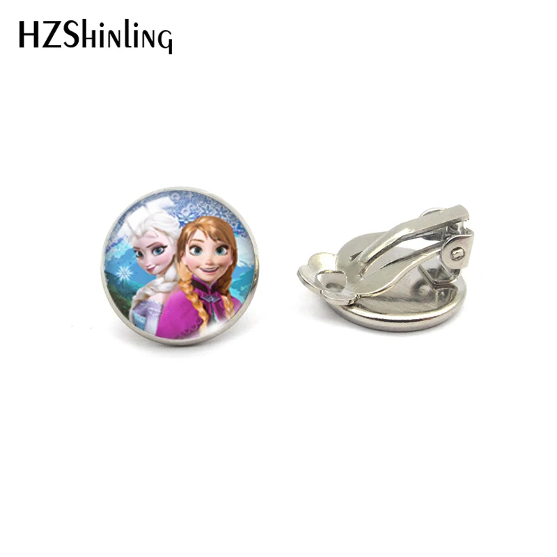 Silver-2 HZSHINLING/Лидер продаж, модные серьги с изображением Эльзы и Анны, кабошон, без пирсинга, лучшие подарки для девочек - Окраска металла: Silver-2