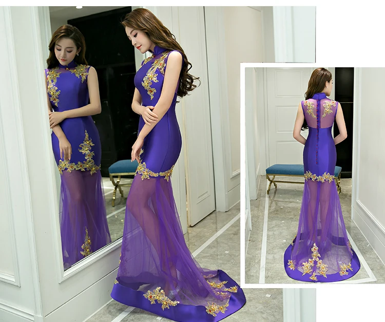 Китайское традиционное qipao платье без рукавов женское свадебное платье рыбий хвост sequin длинное Русалочка зеленое китайское платье Ципао красное современное