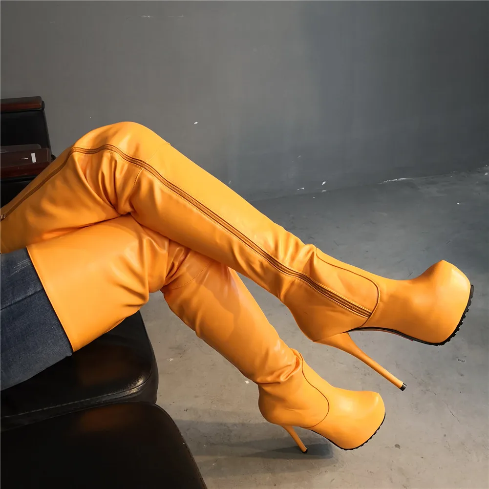 

SARAIRIS Brand Design Big Size 35-47 Sexy High Quality Women Shoes Woman Party Orange Thin High Heels Over The Knee Boots