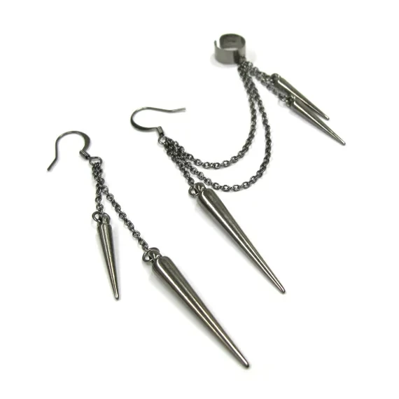 Charming Black Gunmetal Ear Cuff Earrings for Women Gothic Spike Hook Party Cocktail Jewelry Gifts | Украшения и аксессуары
