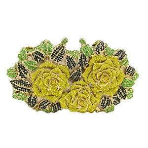 

Gold Silver Evening Bag Rose Flower Holiday Party Clutch Purse Crystal Mini Bag Stylish Day Clutches Prom Ladies Handbag green
