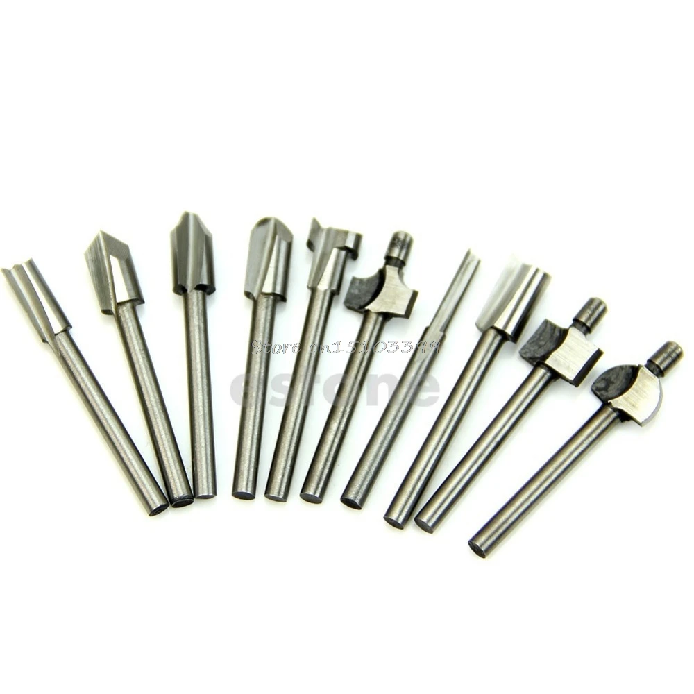 

10Pcs 1/8" 3mm HSS Router Bits Wood Cutter Milling Fits Dremel Rotary Tool Set Drop Ship