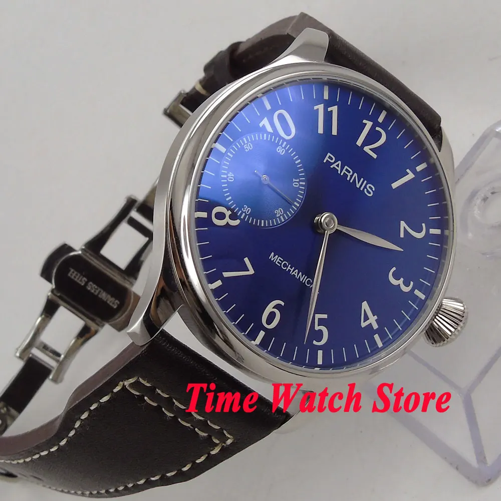 Мужские механические часы Parnis 44 мм ярко-синий циферблат светящийся раскладной
