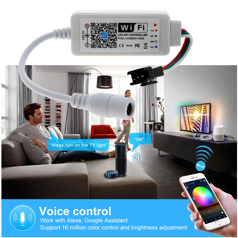 DC5-24V Wifi WS2811 WS2812B RGB Светодиодная лента светильник управление Лер Amazon Alexa/Google Phone умный голос IOS/Android приложение управление