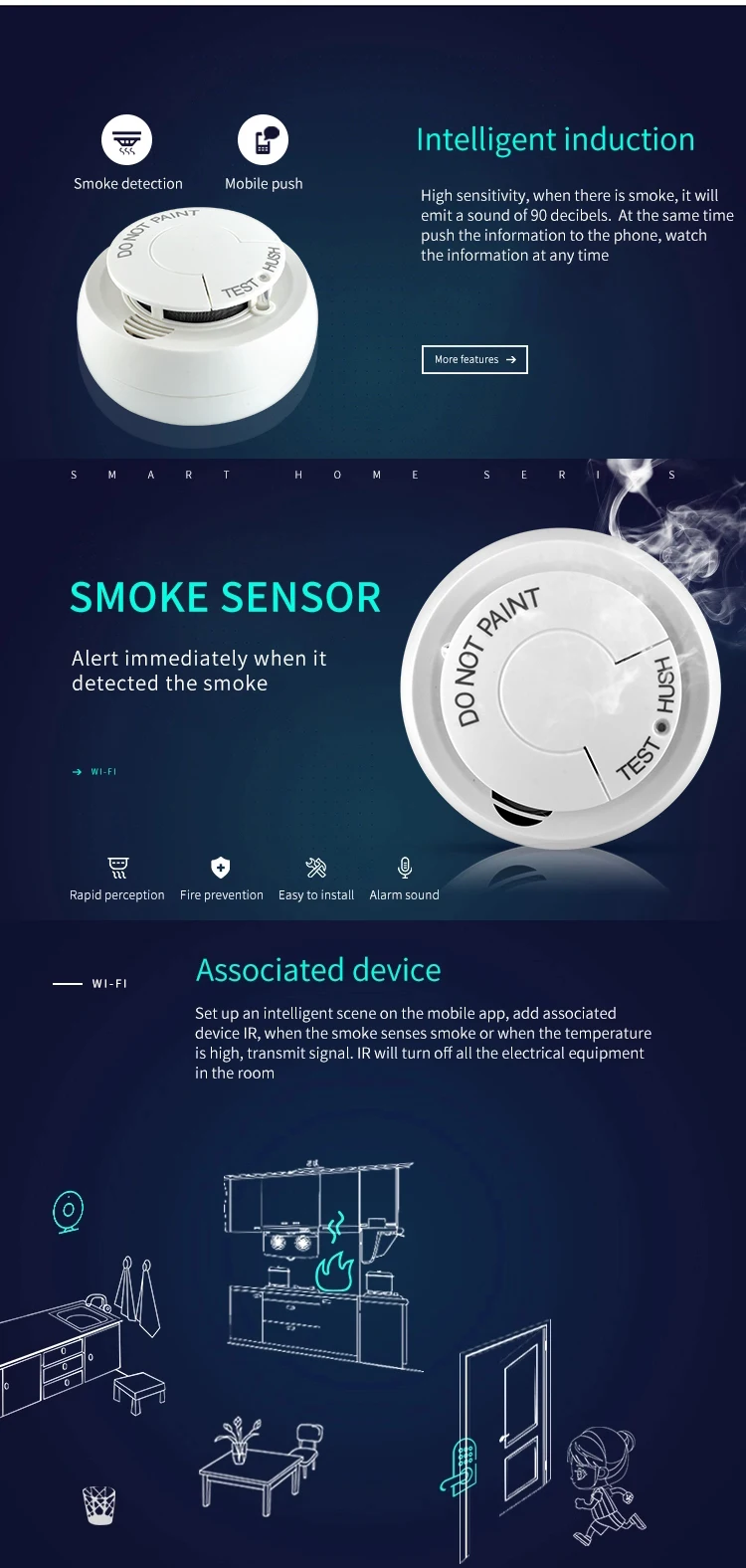 Tuya Wi-Fi дымовой детектор пожарной сигнализации детектор Smart life App уведомления оповещения с установкой связи