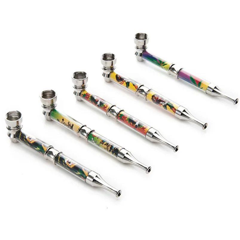 6 шт./лот металлическая труба две секции длинная табачная трубка смешанные цвета