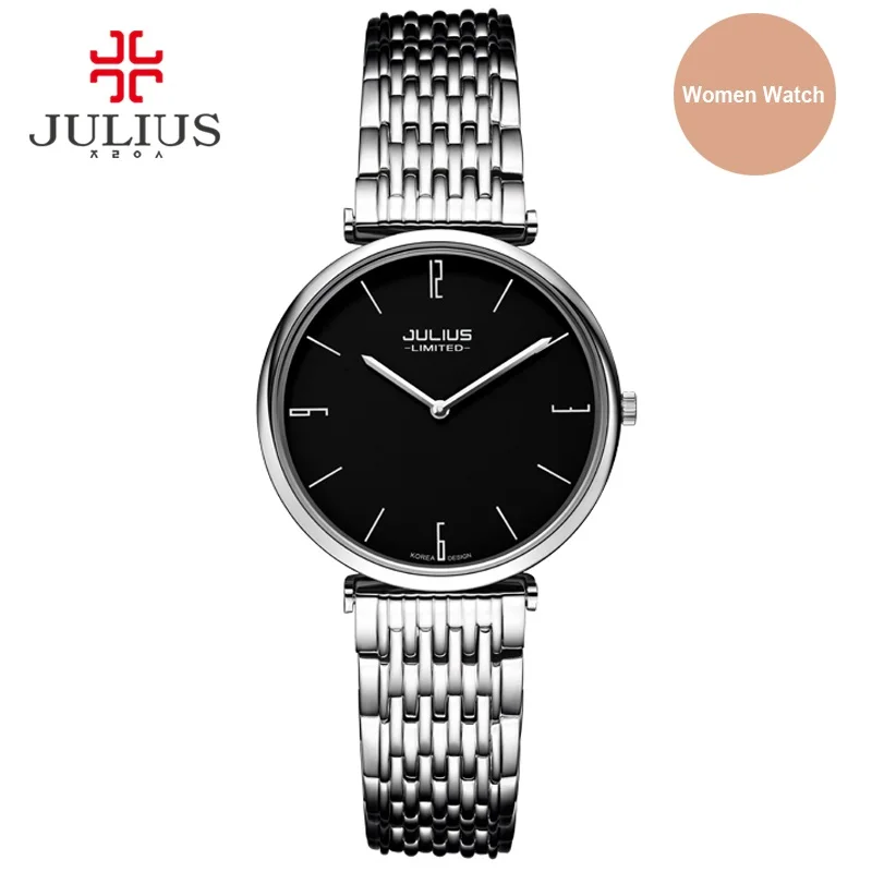 Silver Black Women Julius limited edition женские стальные ультратонкие 6,5 мм серебряные розовое золото Япония кварцевые Movt 30 м водонепроницаемые женские часы под платье JAL-032 - Цвет: Silver Black Women