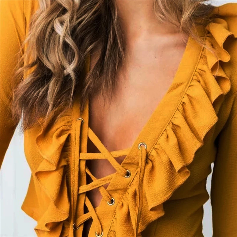 Женская мода шифон с длинными рукавами высокого качества 2018 vetement оборками Топ v