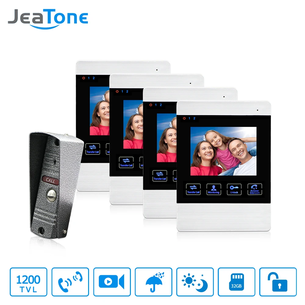 

JeaTone 4 Inch LCD Color Screen Video Door Intercom System Wired Doorbell Camera Indoor Monitor Night Vision Security System