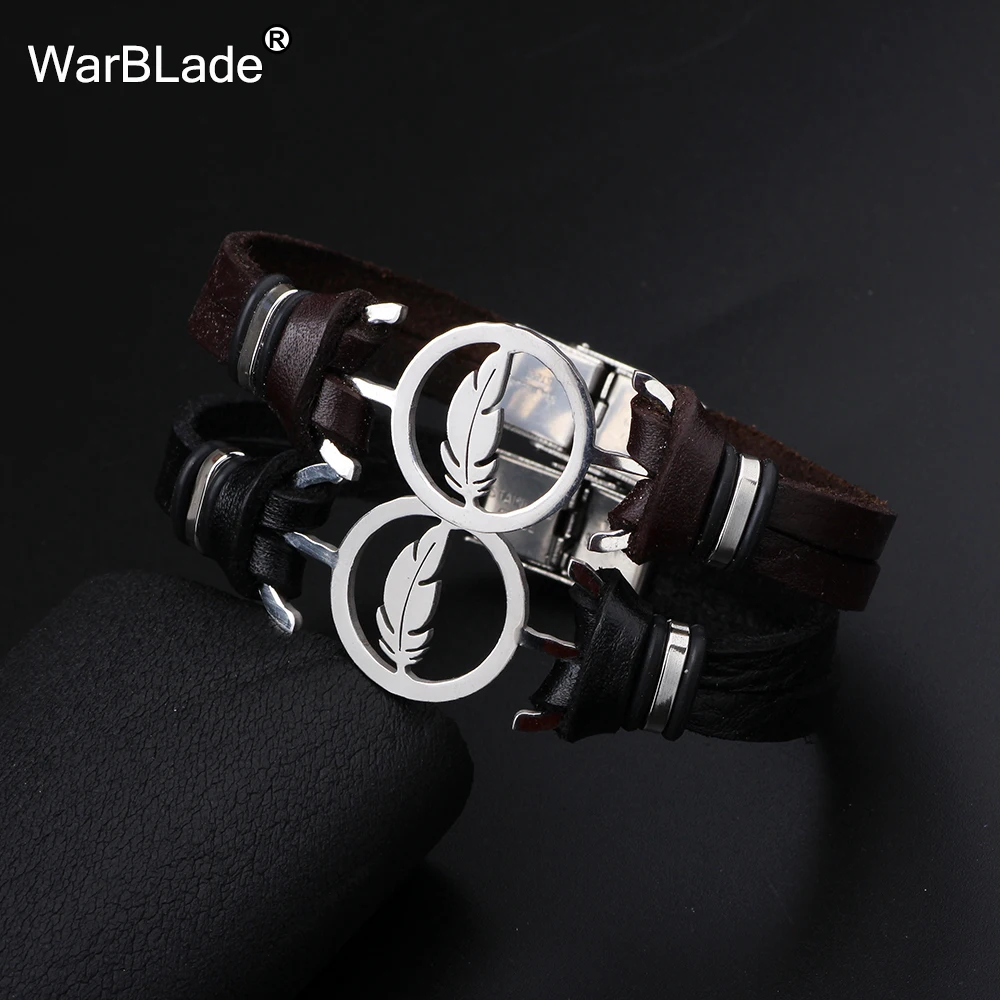 Простой браслет WarBLade с перьями браслеты из нержавеющей стали черный натуральной
